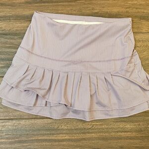 **Lucky in Love Striped Eggplant Purple Mini Ruffle Tennis Skirt**